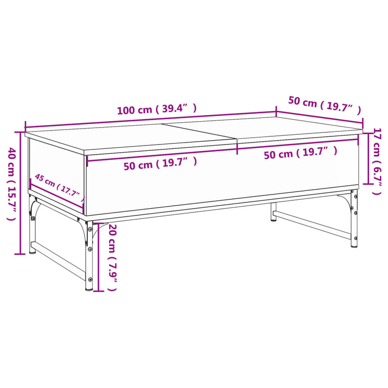 Couchtisch Räuchereiche 100x50x40 cm Holzwerkstoff und Metall