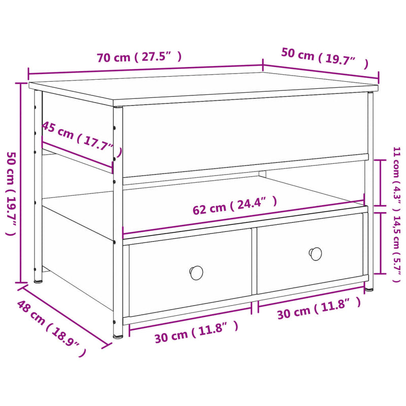 Couchtisch Schwarz 70x50x50 cm Holzwerkstoff und Metall