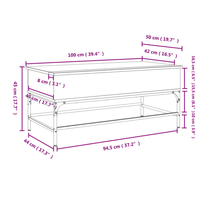 Couchtisch Sonoma-Eiche 100x50x45 cm Holzwerkstoff und Metall