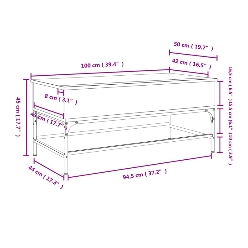 Couchtisch Braun Eichen-Optik 100x50x45 cm Holzwerkstoff Metall