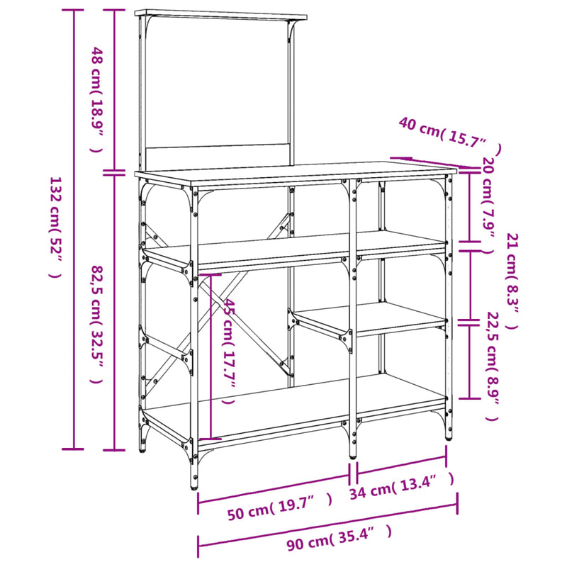 Bäckerregal Grau Sonoma 90x40x132 cm Holzwerkstoff und Metall