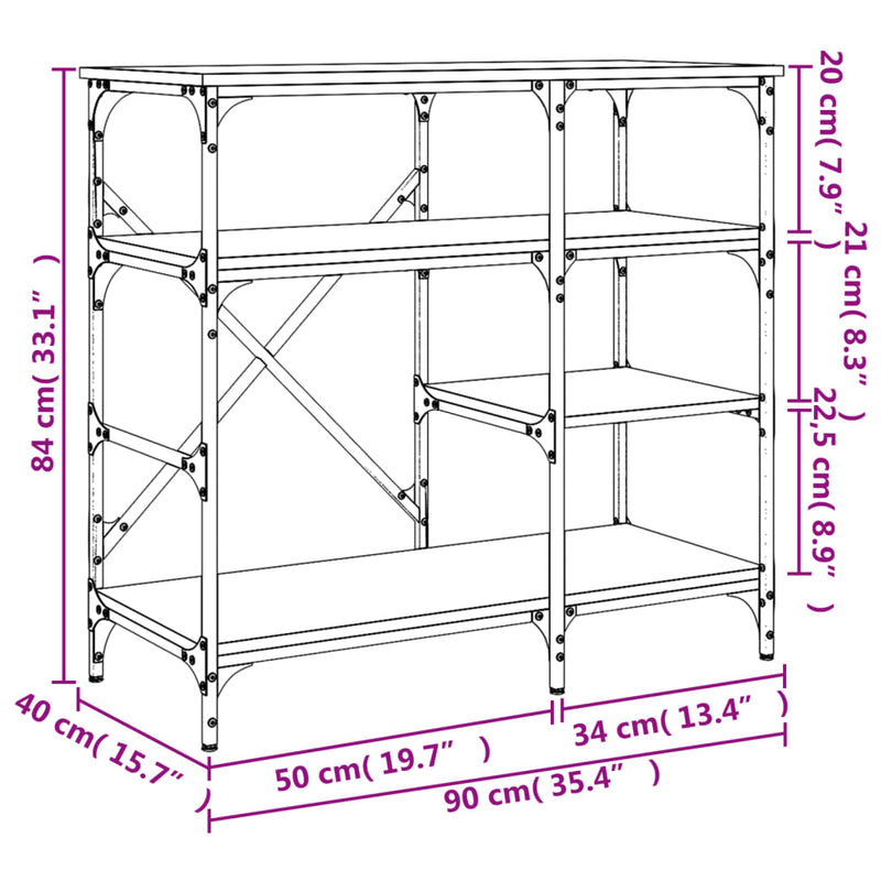 Bäckerregal Räuchereiche 90x40x84 cm Holzwerkstoff und Metall