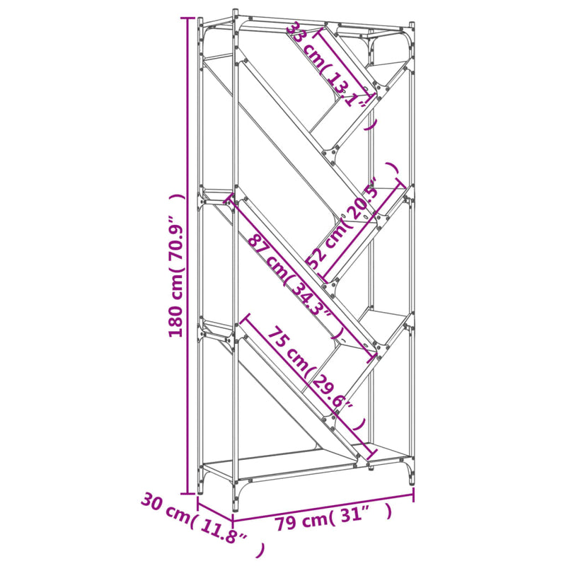 Bücherregal Sonoma-Eiche 79x30x180 cm Holzwerkstoff und Metall