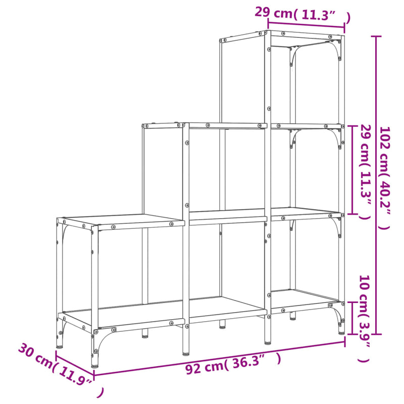 Bücherregal Grau Sonoma 92x30x102 cm Holzwerkstoff und Metall