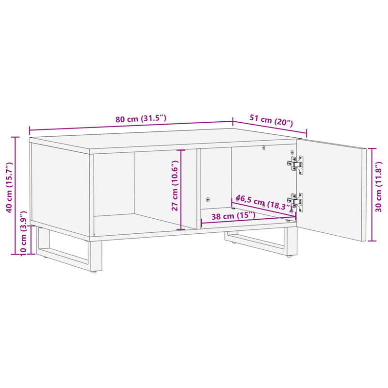 Couchtisch 80x51x40 cm Raues Massives Mangoholz