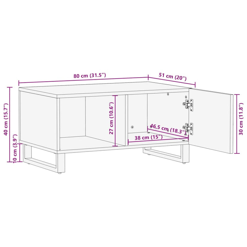 Couchtisch Braun 80x51x40 cm Massivholz Mango