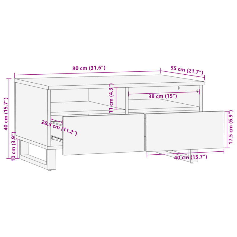 Couchtisch Braun 80x55x40 cm Massivholz Mango