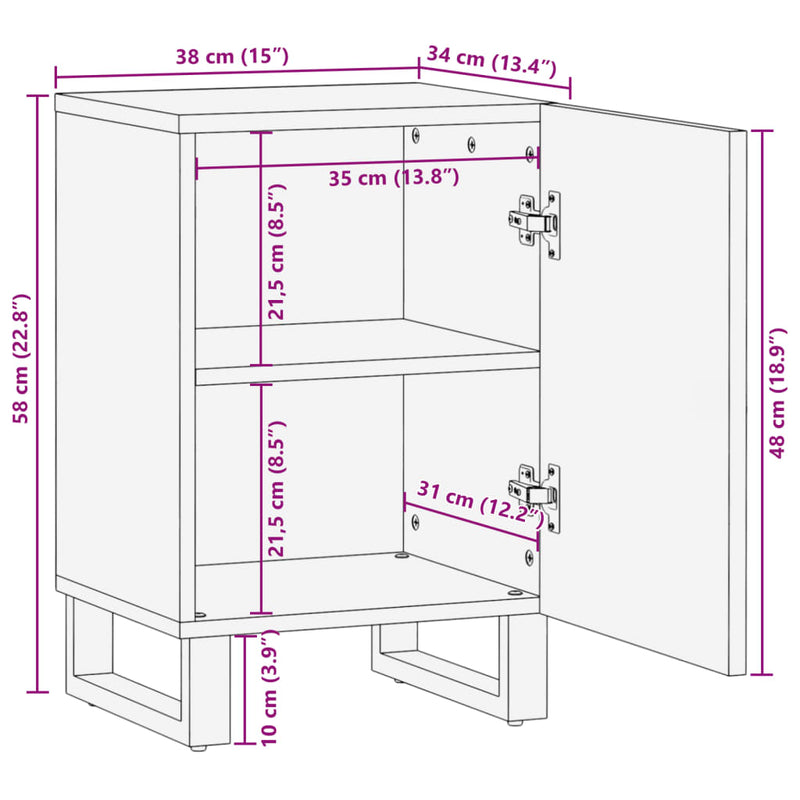 Badschrank 38x34x58 cm Raues Massivholz Mango