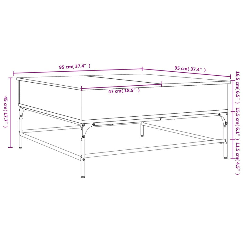 Couchtisch Räuchereiche 95x95x45 cm Holzwerkstoff und Metall