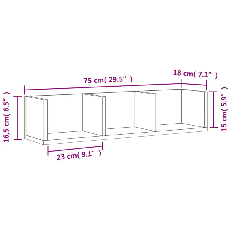 Wandschrank Braun Eichen-Optik 75x18x16,5 cm Holzwerkstoff