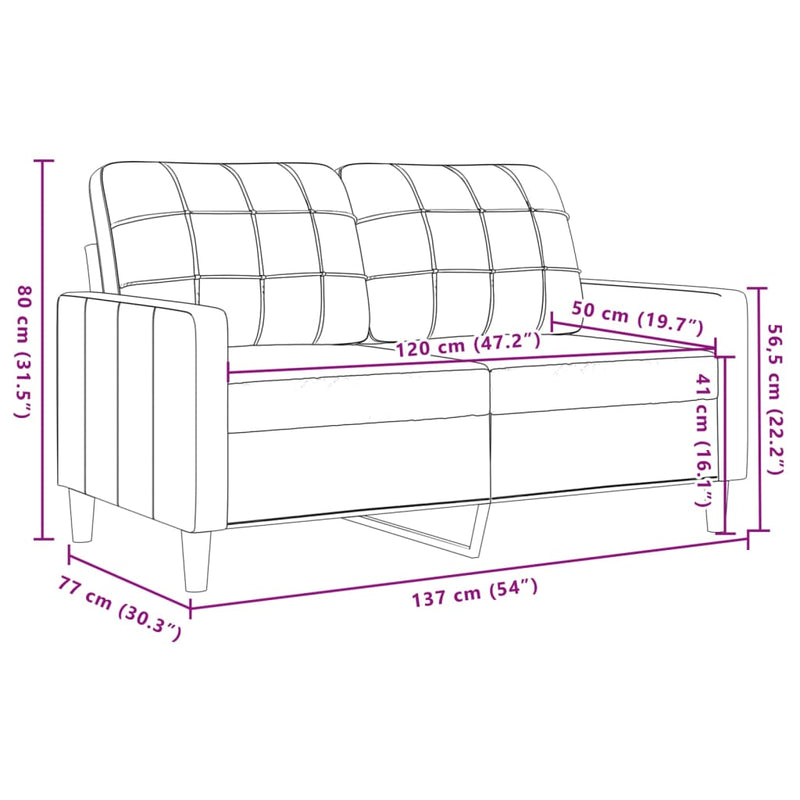 2-Sitzer-Sofa Hellgrau 120 cm Samt