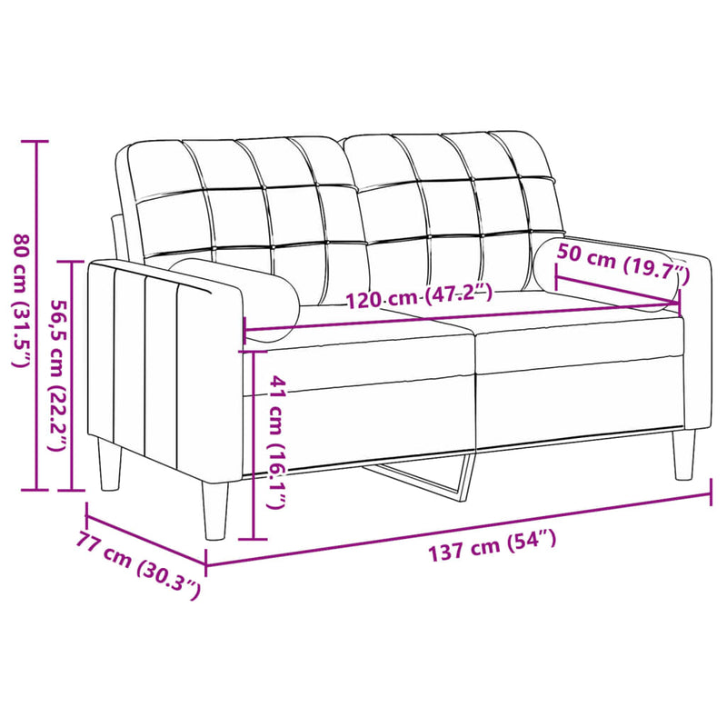 2-Sitzer-Sofa mit Zierkissen Schwarz 120 cm Samt