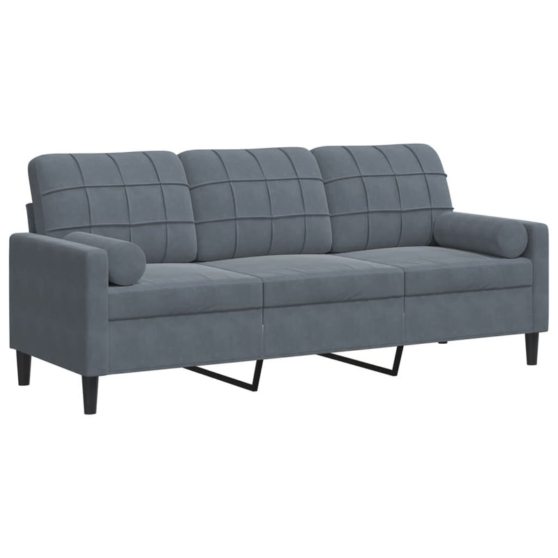 3-Sitzer-Sofa mit Zierkissen Dunkelgrau 180 cm Samt