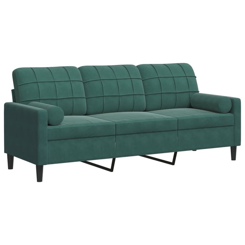 3-Sitzer-Sofa mit Zierkissen Dunkelgrün 180 cm Samt