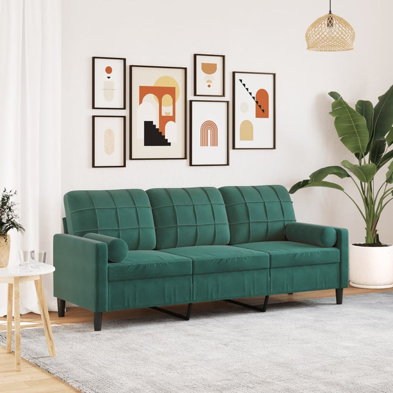 3-Sitzer-Sofa mit Zierkissen Dunkelgrün 180 cm Samt