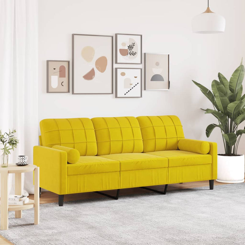 3-Sitzer-Sofa mit Zierkissen Gelb 180 cm Samt