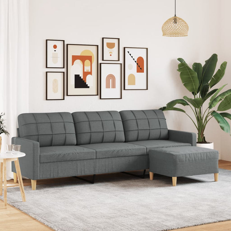 3-Sitzer-Sofa mit Hocker Dunkelgrau 210 cm Stoff