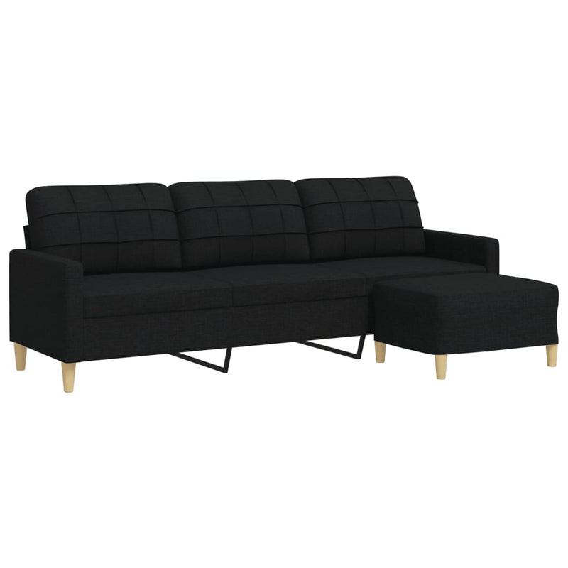 3-Sitzer-Sofa mit Hocker Schwarz 210 cm Stoff