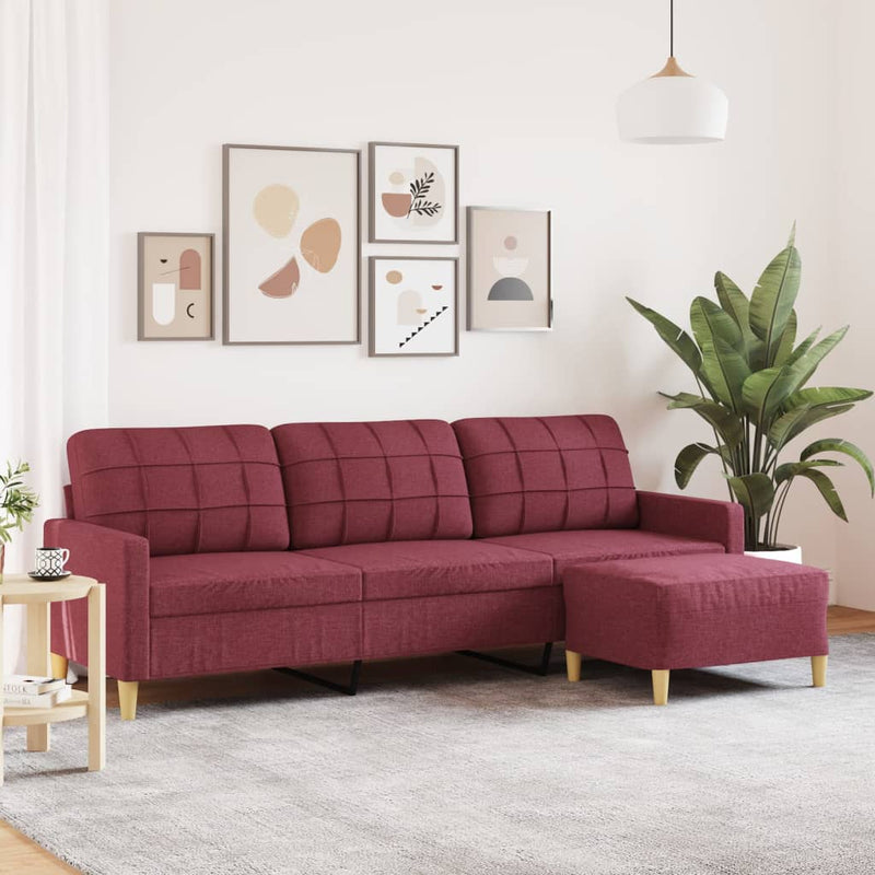 3-Sitzer-Sofa mit Hocker Weinrot 210 cm Stoff