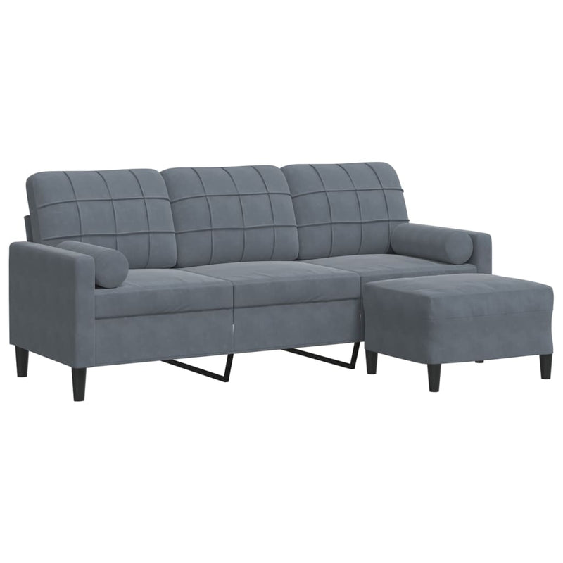 3-Sitzer-Sofa mit Hocker Dunkelgrau 180 cm Samt