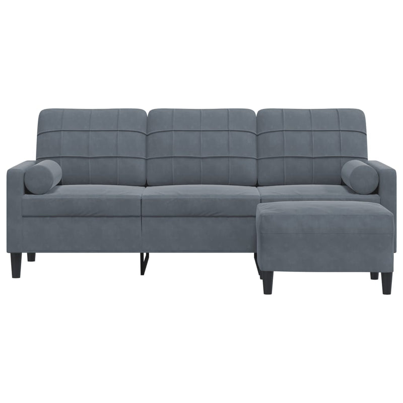 3-Sitzer-Sofa mit Hocker Dunkelgrau 180 cm Samt