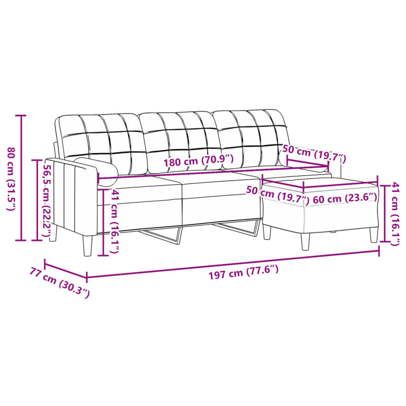 3-Sitzer-Sofa mit Hocker Dunkelgrau 180 cm Samt