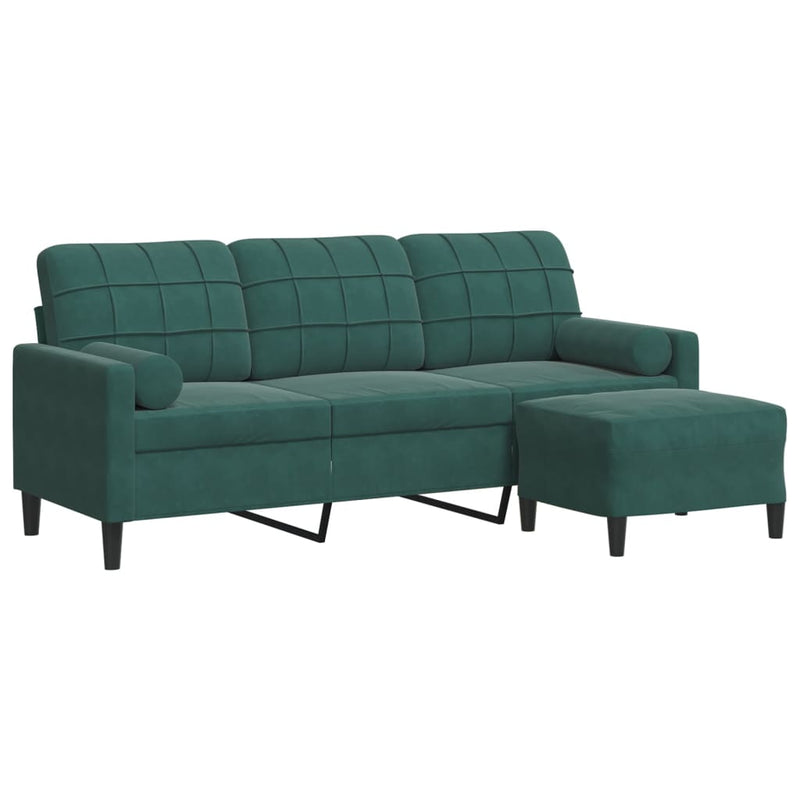 3-Sitzer-Sofa mit Hocker Dunkelgrün 180 cm Samt