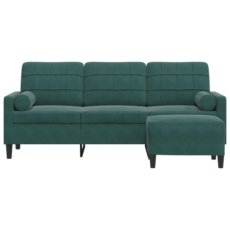 3-Sitzer-Sofa mit Hocker Dunkelgrün 180 cm Samt