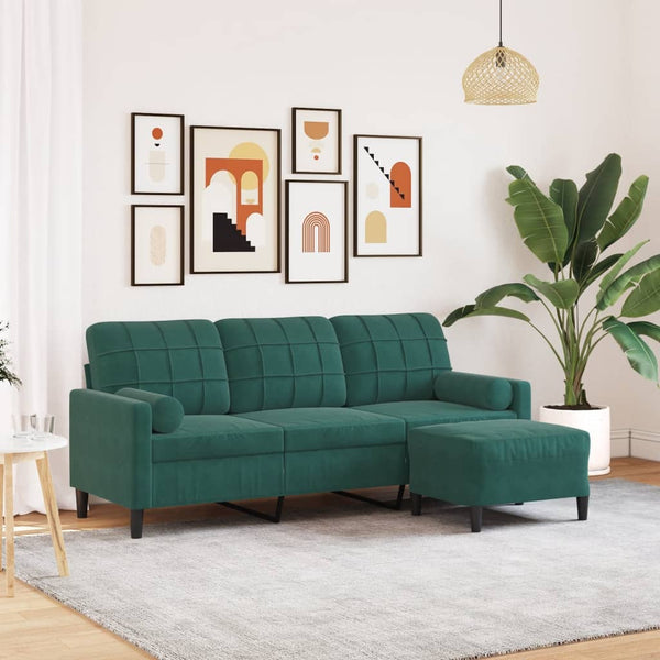 3-Sitzer-Sofa mit Hocker Dunkelgrün 180 cm Samt