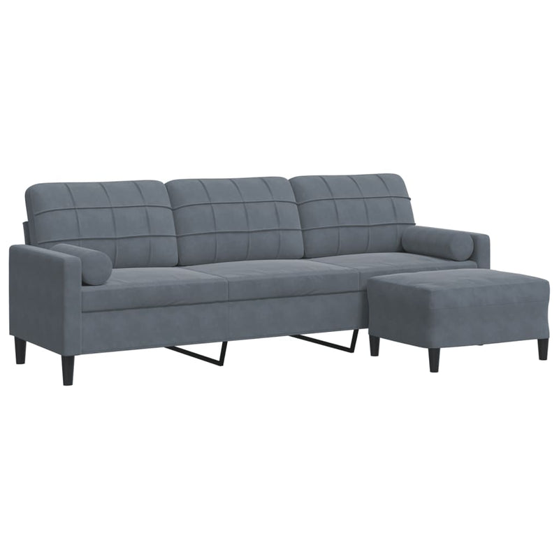 3-Sitzer-Sofa mit Hocker Dunkelgrau 210 cm Samt