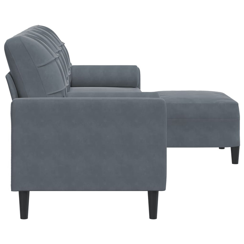 3-Sitzer-Sofa mit Hocker Dunkelgrau 210 cm Samt