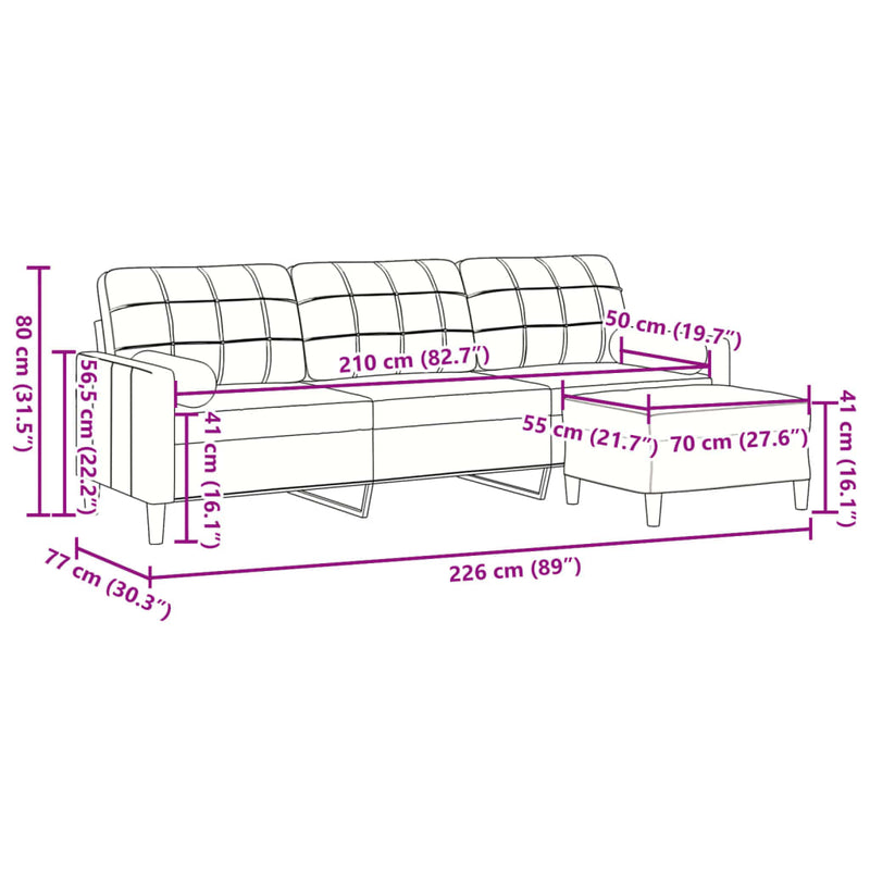 3-Sitzer-Sofa mit Hocker Dunkelgrau 210 cm Samt