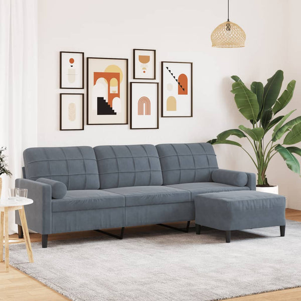 3-Sitzer-Sofa mit Hocker Dunkelgrau 210 cm Samt