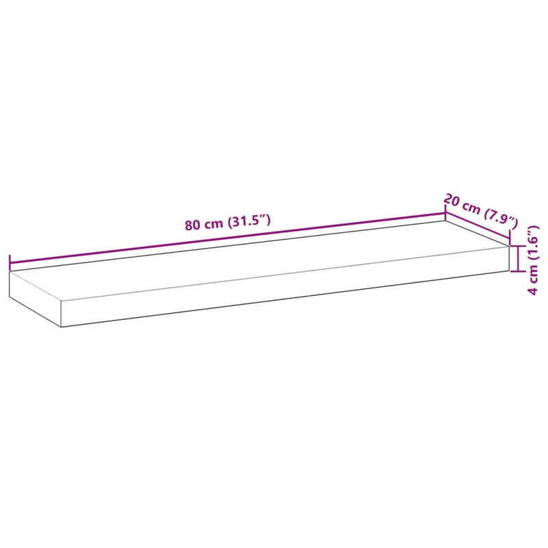 Schweberegal 80x20x4 cm Massivholz Akazie Unbehandelt