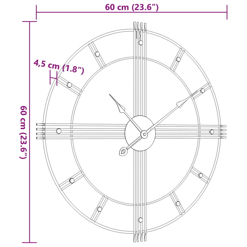 Wanduhr Schwarz Ø60 cm Eisen