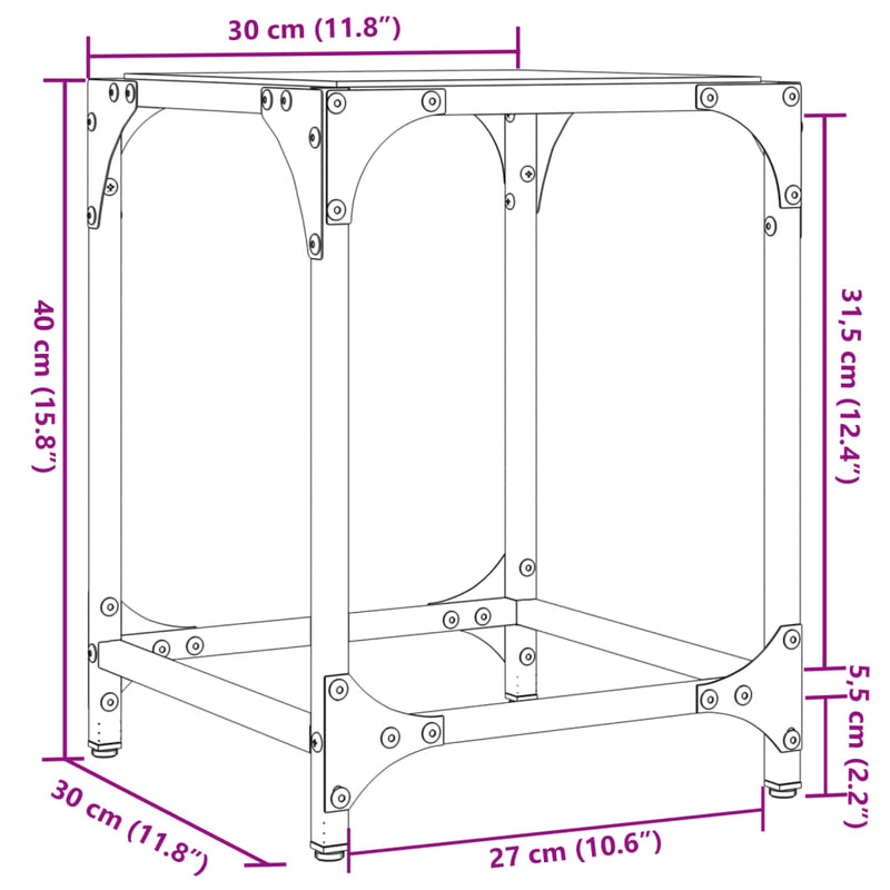 Couchtisch mit Glasplatte Transparent 30x30x40 cm Stahl