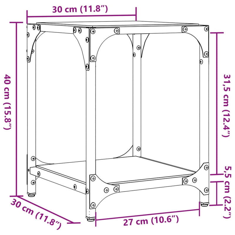 Couchtisch mit Glasplatte Transparent 30x30x40 cm Stahl