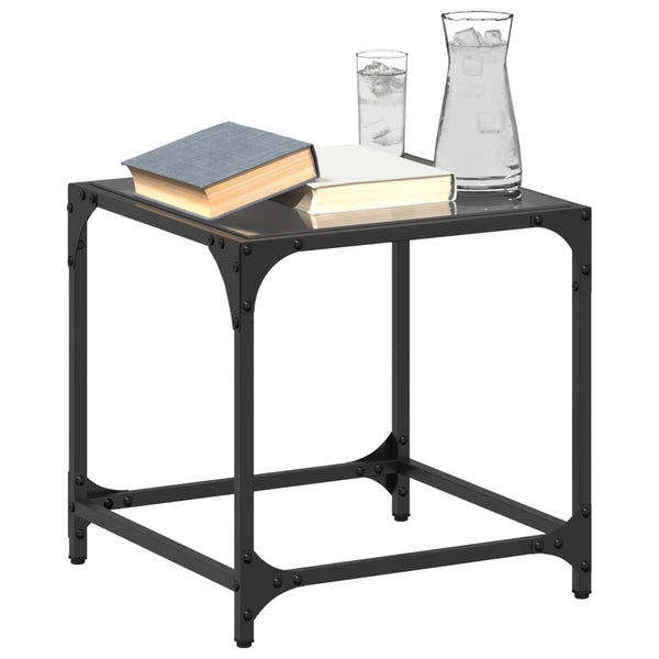 Couchtisch mit Glasplatte Schwarz Transparent 40x40x40 cm Stahl