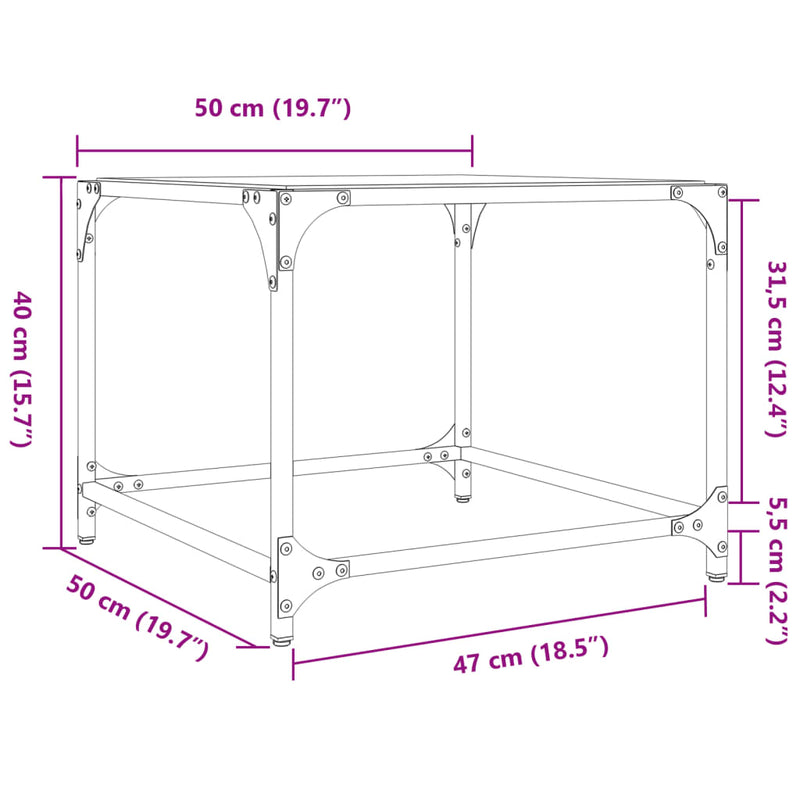 Couchtische mit Glasplatte 2 Stk. Transparent 50x50x40 cm Stahl