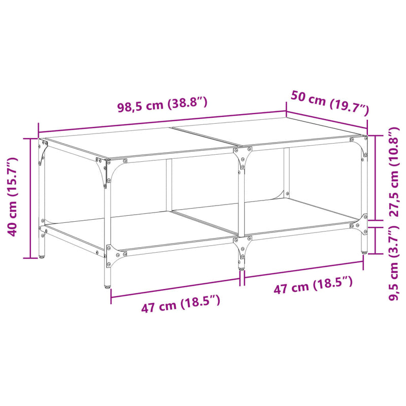 Couchtisch mit Glasplatte Transparent 98,5x50x40 cm Stahl