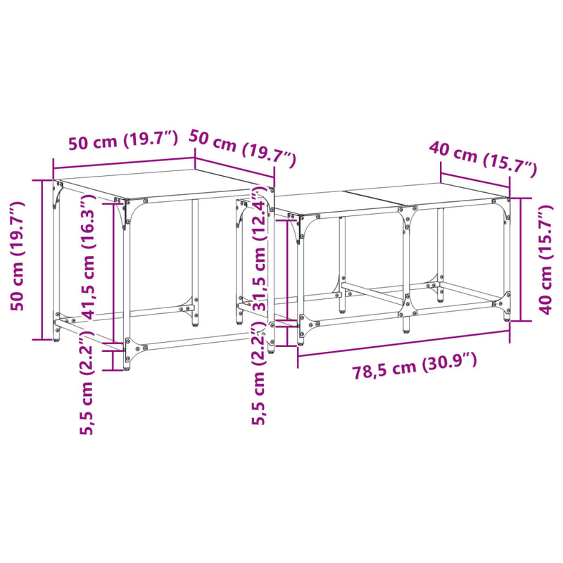 Satztische 2 Stk. mit Glasplatte Transparent Stahl