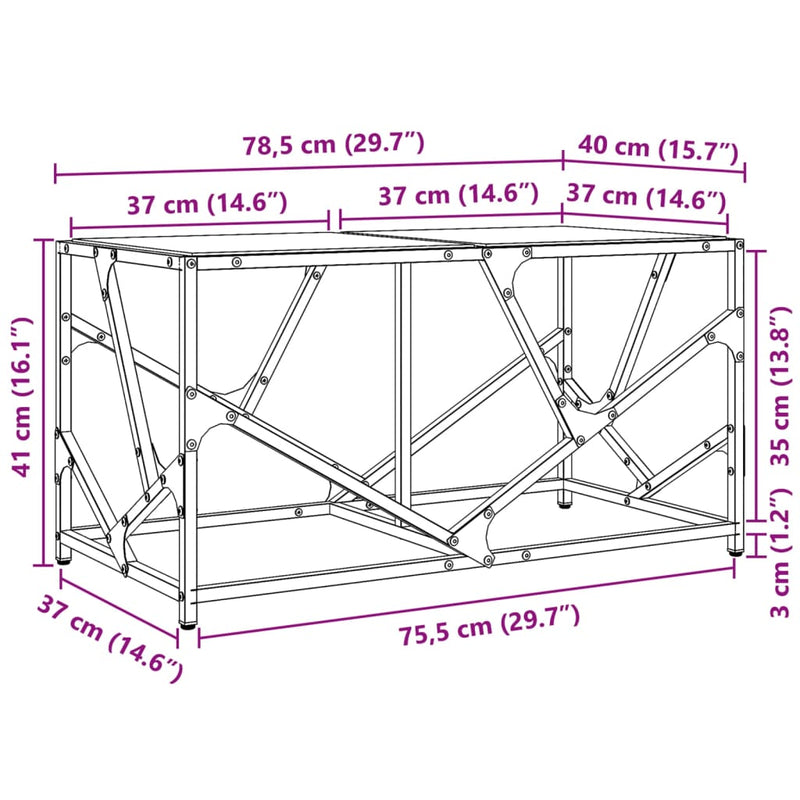 Couchtisch mit Glasplatte Transparent 78,5x40x41 cm Stahl