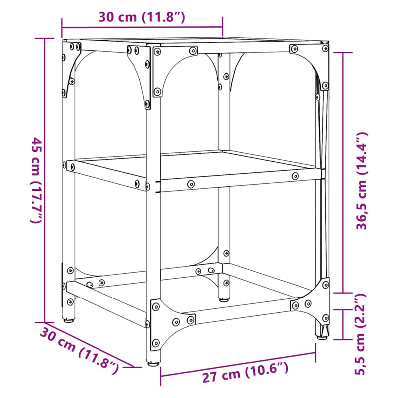 Couchtisch mit Glasplatte Transparent 30x30x45 cm Stahl