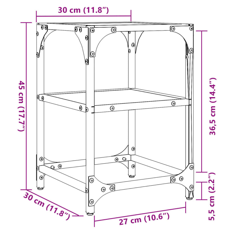 Couchtische mit Glasplatte 2 Stk. Transparent 30x30x45 cm Stahl