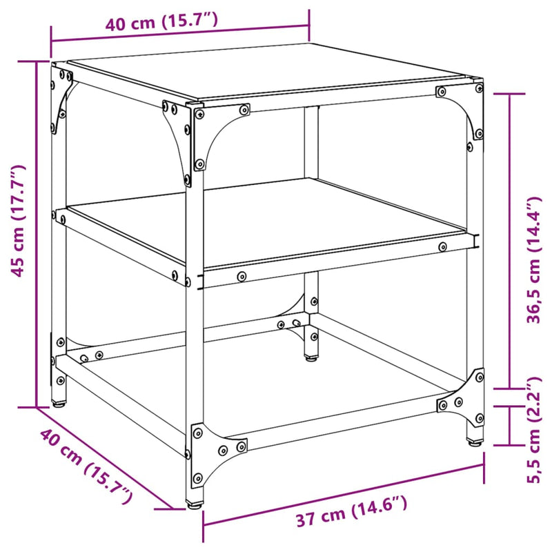 Couchtisch mit Glasplatte Schwarz 40x40x45 cm Stahl