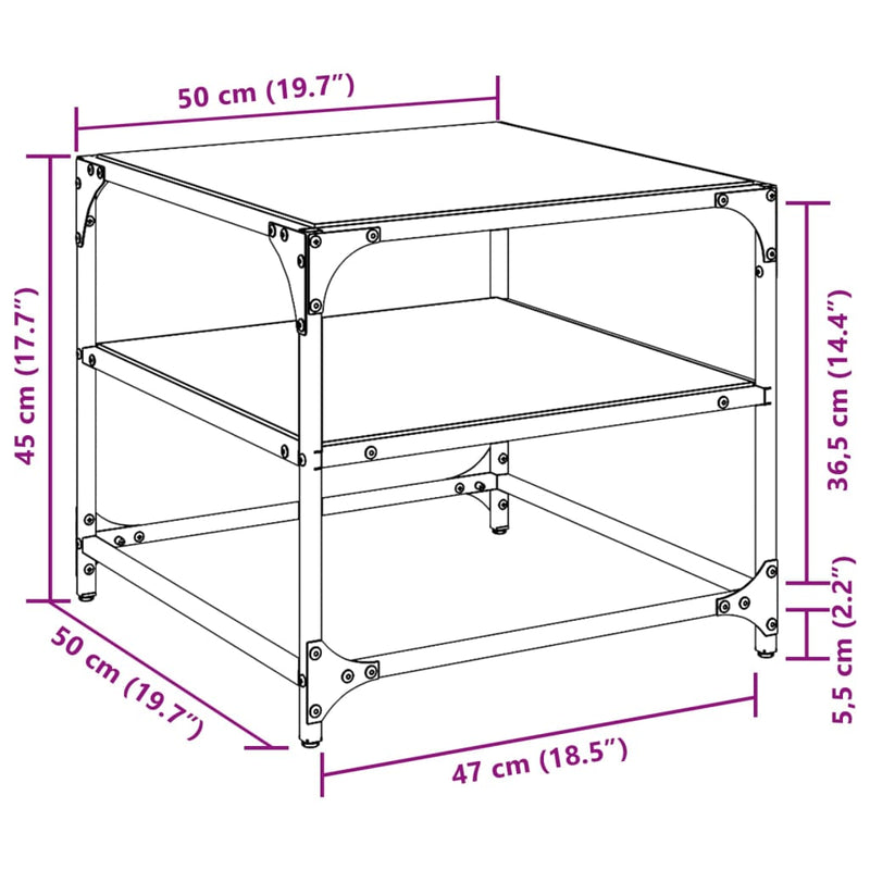 Couchtische mit Glasplatten 2 Stk. Transparent 50x50x45cm Stahl