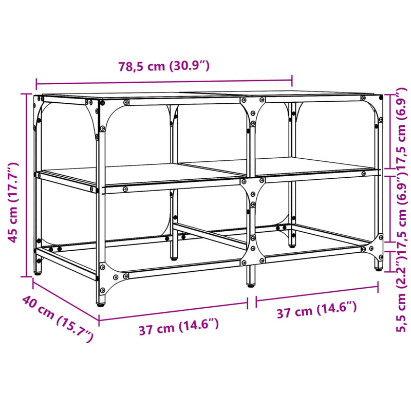 Couchtisch mit Glasplatte Transparent 78,5x40x45 cm Stahl