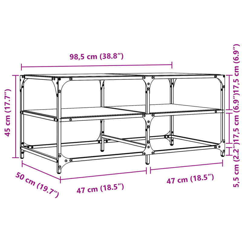 Couchtisch mit Glasplatte Transparent 98,5x50x45 cm Stahl