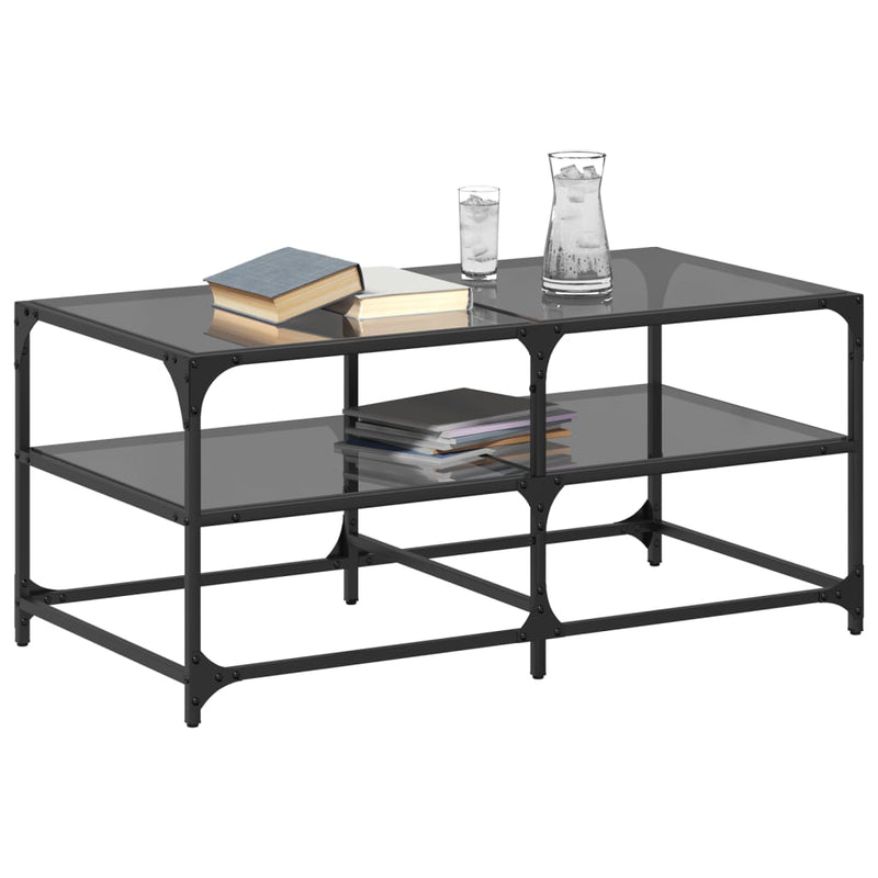 Couchtisch mit Glasplatte Schwarz 98,5x50x45 cm Stahl