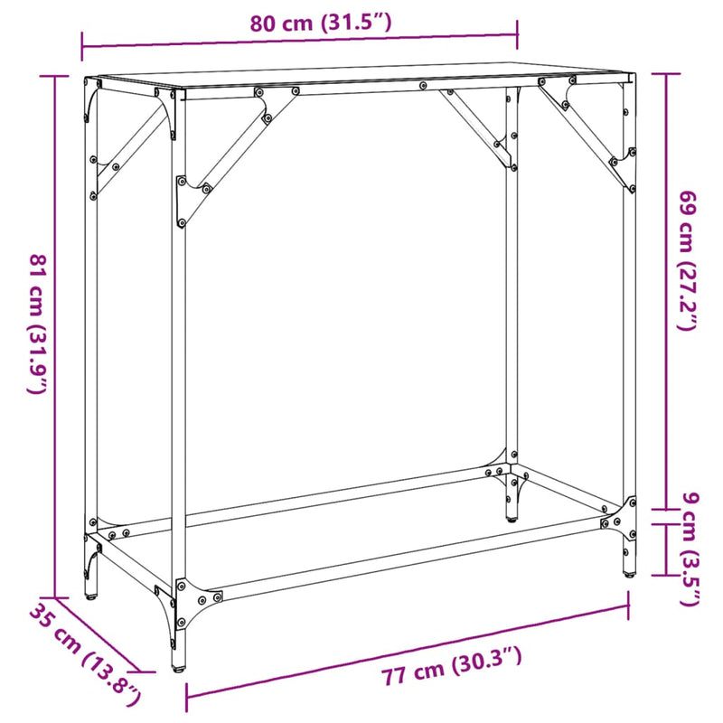 Konsolentisch mit Glasplatte Transparent 80x35x81 cm Stahl